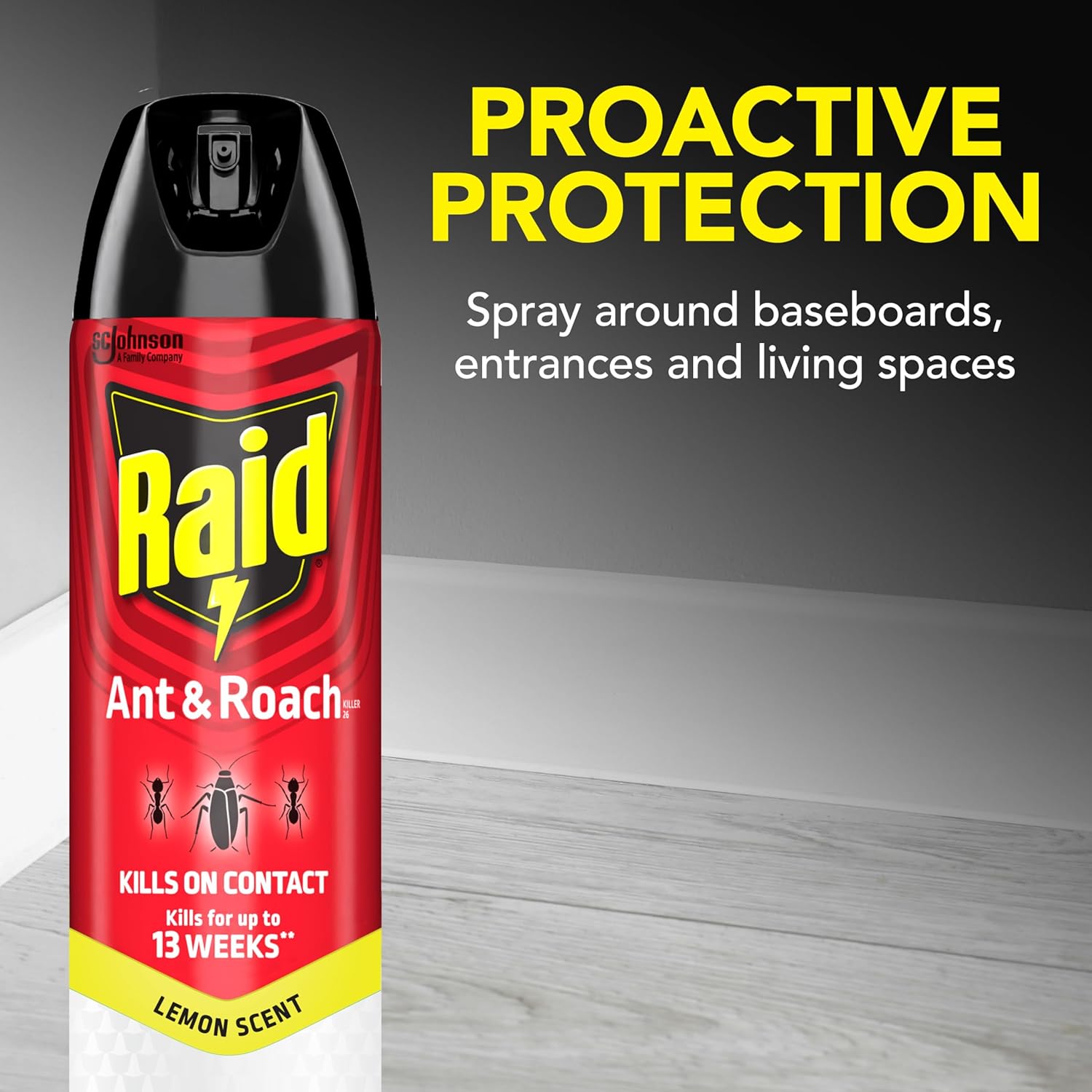 Raid Ant & Roach Killer Spray - Long-Lasting Lemon Scent Formula for Effective Bug Control, 17.5 oz