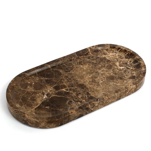 YMXYJM Genuine Real Natural Marble Tray for Bathroom, Luxury Dark Brown Stone Vanity Tray, Decorative Oval Trays for Countertop Storage, Vanity, Dresser, Kitchen, Home Decor, 11.8" x 6", Brown