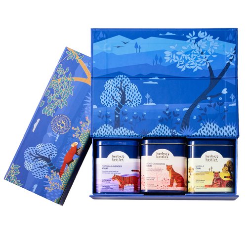 Herbs & Kettles Chai Gift Set | Masala Chai, Rose Cardamom Chai & Vanilla Lavender | Premium Loose Leaf Tea Collection | Elegant Tea Gift Box for Birthdays, Holidays & Special Occasions