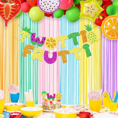 GREATRIL Pastel Tinsel Curtain - Foil Fringe Backdrop for Birthdays, Baby Showers & Parties