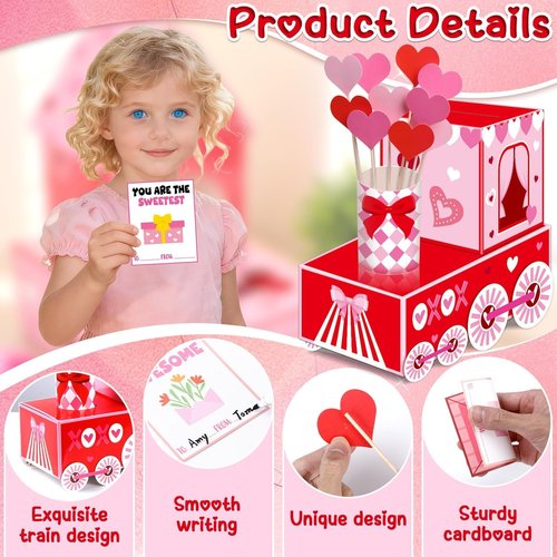 ojustbeok 50 PCS Large Valentine's Day Card Box for Exchange Valentine's Day Train Mailbox for Classroom Exchange Valentine Card for Train Heart Party Favors