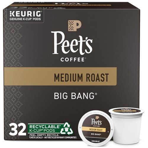 Peet's Coffee, Medium Roast Single Serve Coffee Pods, 100% Arabica Coffee - Big Bang, 32 Count (1 Box of 32 Pods)