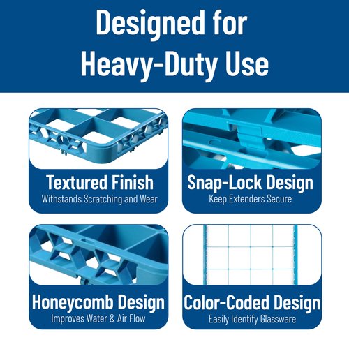 Carlisle FoodService Products RE1614 OptiClean 16 Compartment Divided Glass Rack Extender, 1.78", Blue