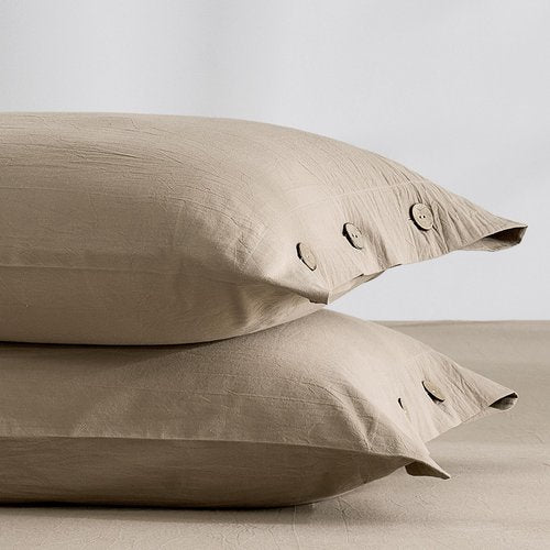 JELLYMONI 100% Washed Cotton Standard Pillowcases Set, 2 Pack Linen-Like Texture Breathable Pillow Covers with Button Closure,Dusty Khaki Standard 20"×26"(Pillows are not Included)