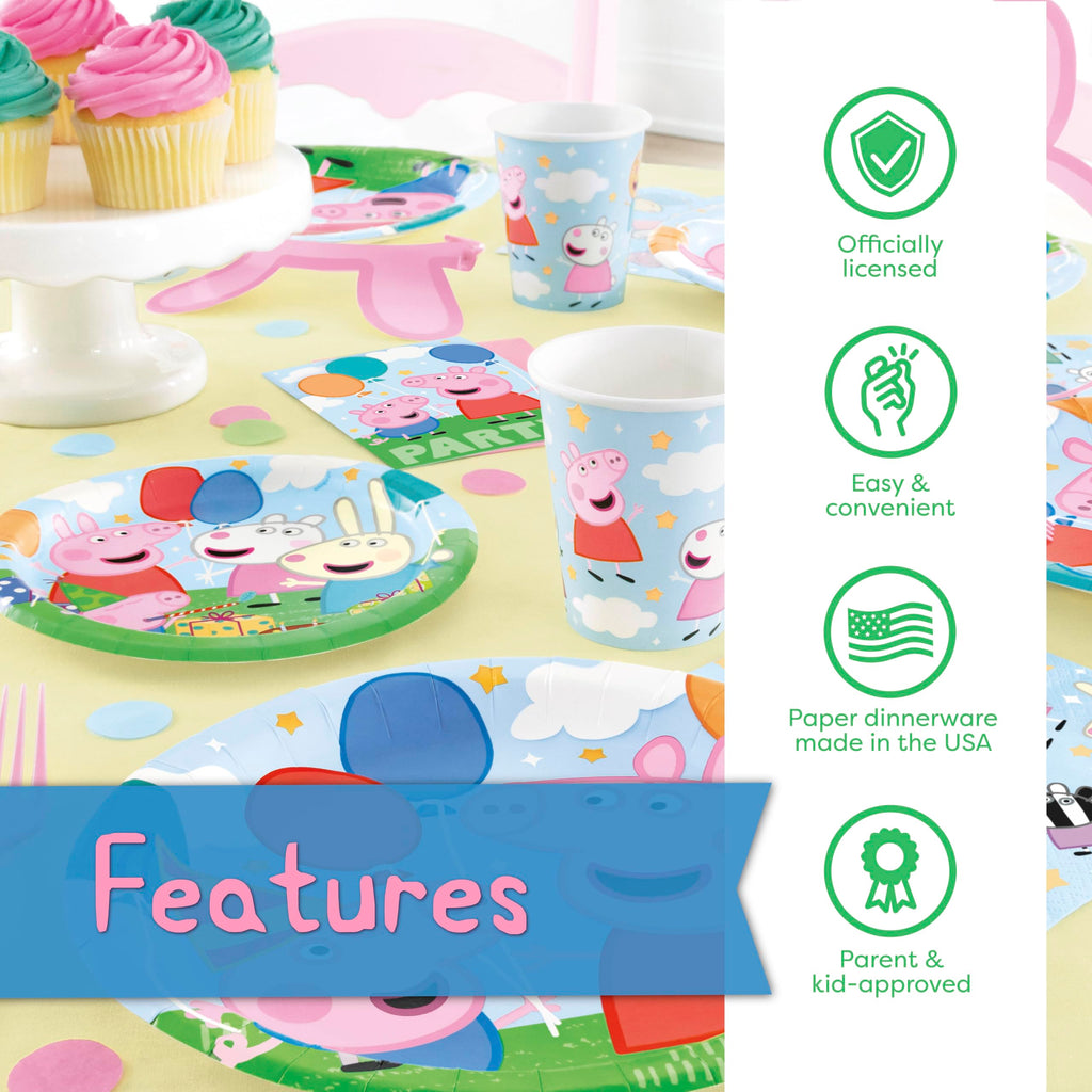 Peppa Pig Birthday Decorations | Serves 16 | Balloons, Tablecloth, Plates, Napkins, Sticker | Peppa Pig Party Decorations
