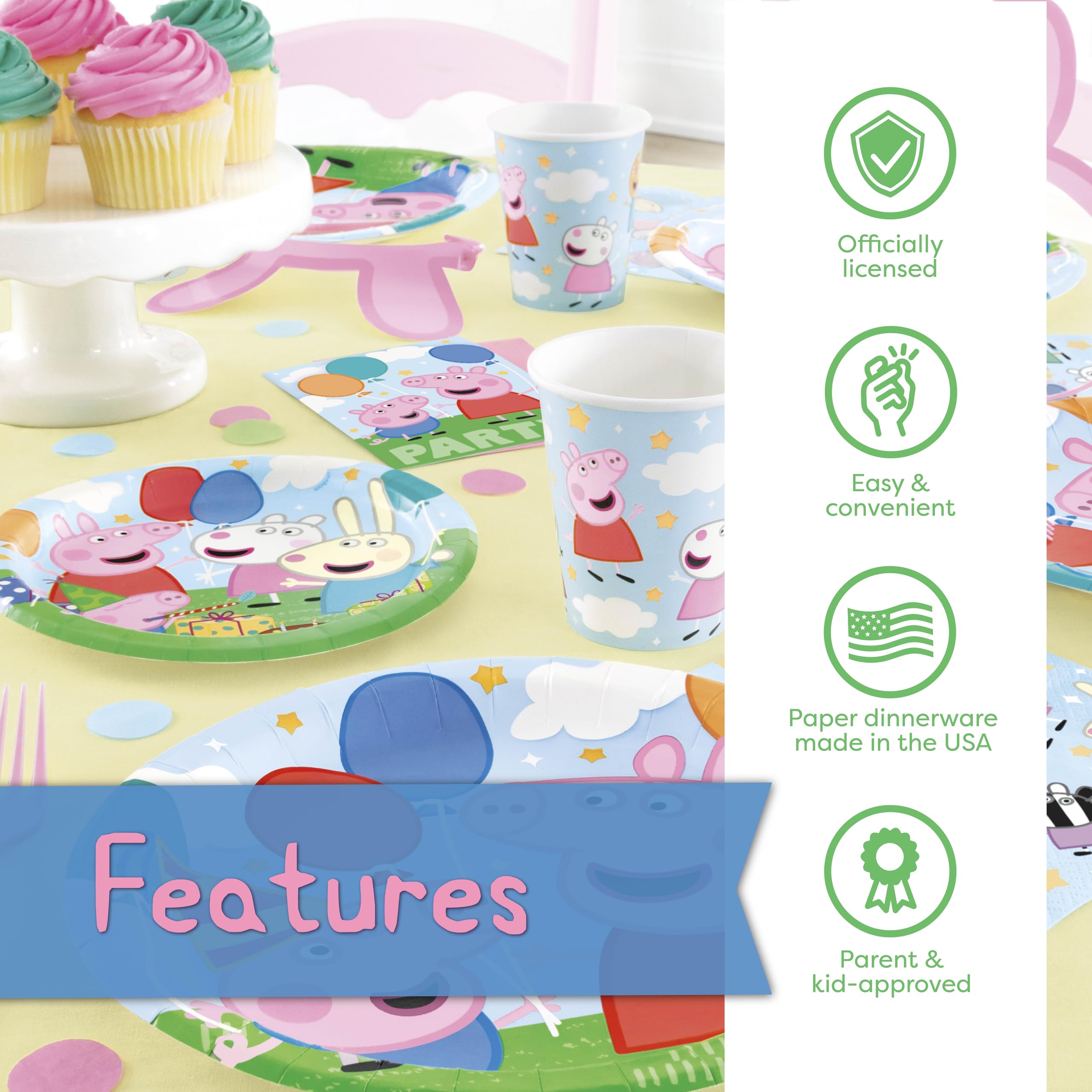 Peppa Pig Birthday Decorations | Serves 16 | Balloons, Tablecloth, Plates, Napkins, Sticker | Peppa Pig Party Decorations