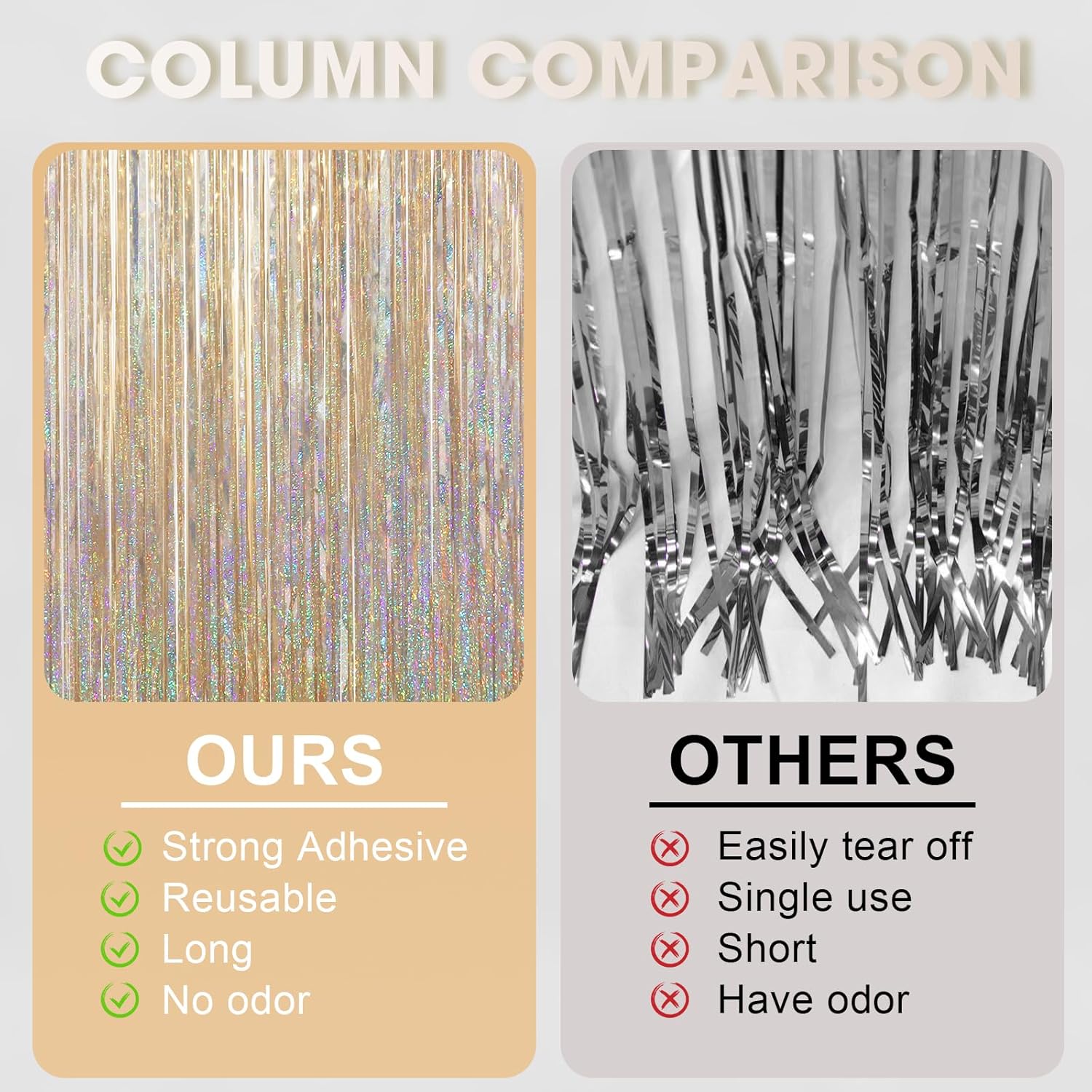 Voircoloria Foil Fringe Backdrop Curtains - 3.3 x 6.6 Ft Tinsel Streamers for Parties | Champagne Color