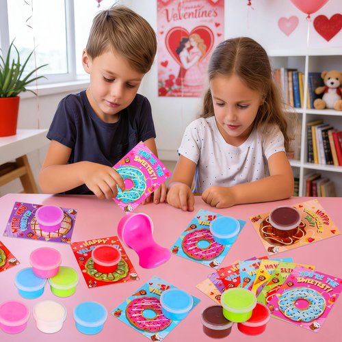NAWITDA 28 Pack Valentines Day Gifts for Kids Classroom, Valentines Cards with Butter Slime, Classroom Exchange Gifts, Valentines School Party Favors for Boys Girls Toddlers