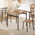 VECELO 3 Piece Dining Table & Chairs Set for 2, Metal and Wooden Square Kitchen Dinette Set for Small Space, Breakfast Nook, Saving Space, Brown