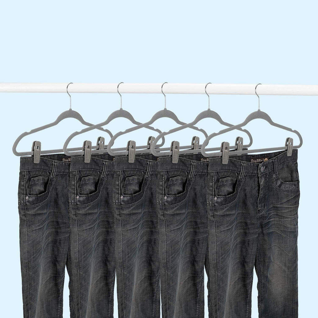 TOFIIGREM Grey Velvet Clips - 20 PCS Non-Slip Clips for Slim Velvet Hangers | Perfect for Pants and Clothes