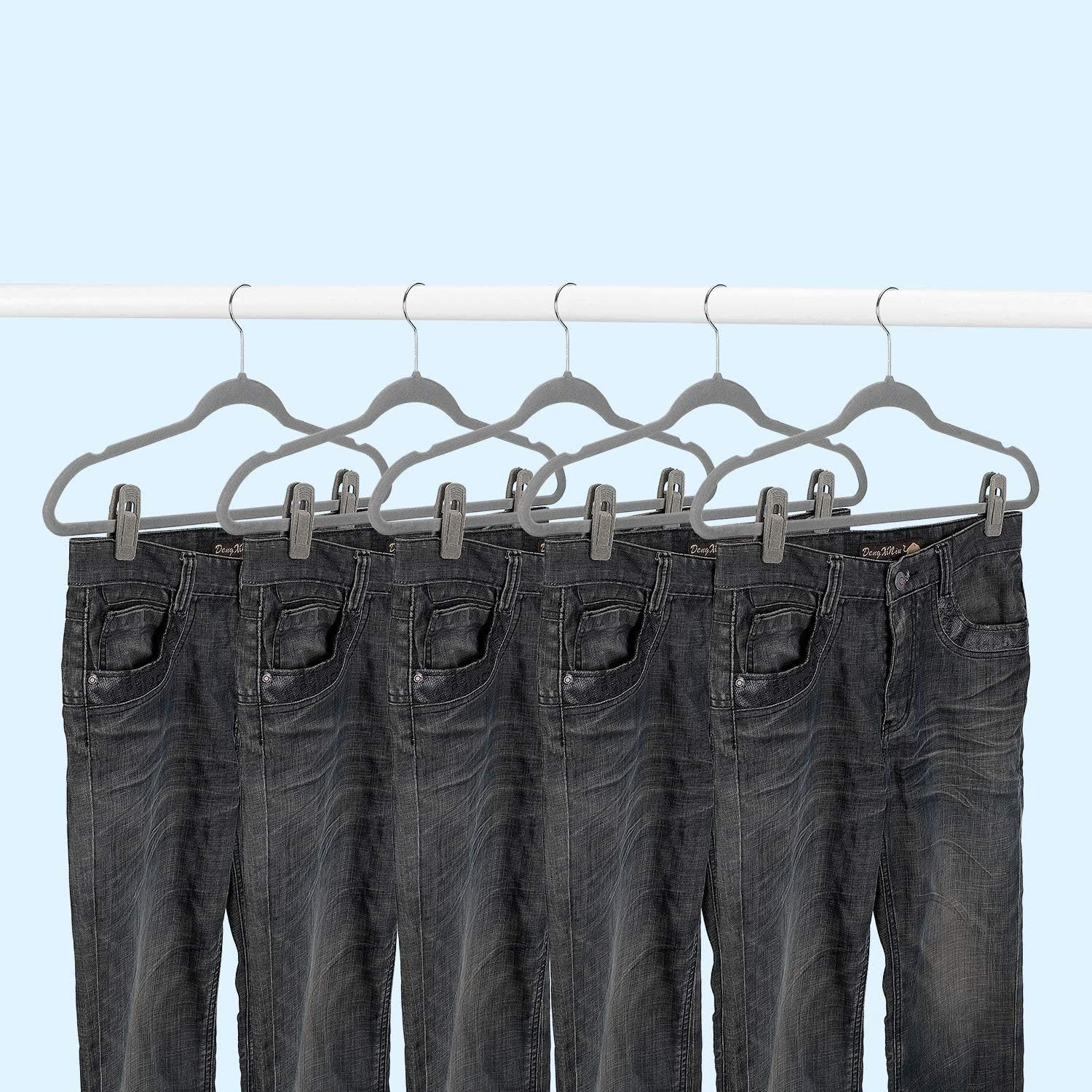 TOFIIGREM Grey Velvet Clips - 20 PCS Non-Slip Clips for Slim Velvet Hangers | Perfect for Pants and Clothes