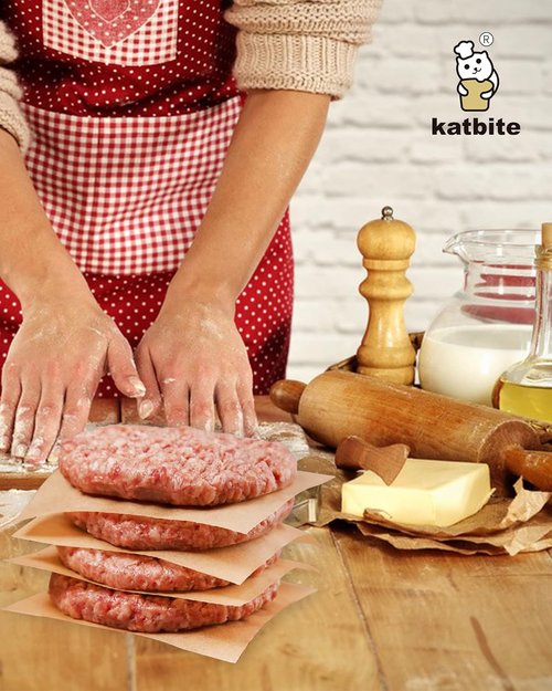 Katbite 300 Pcs Burger Patty Paper - Heavy Duty Non-Stick Unbleached Parchment Sheets | 6x6 Inches