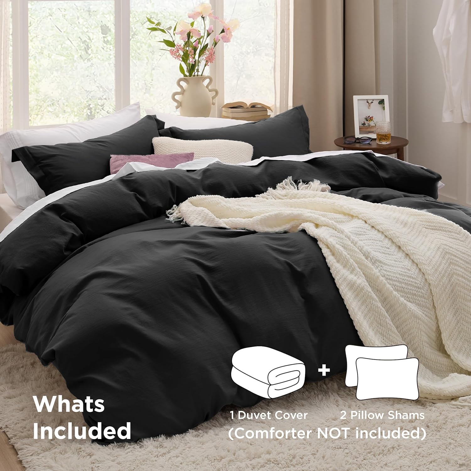 Bedsure Black Duvet Cover Set - Extra Soft Cotton-Like Polyester | Full Size 3-Piece Bedding Set (80x90")
