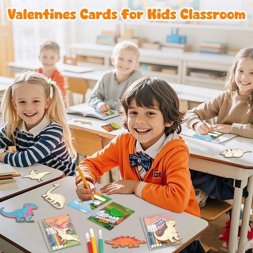 BainGesk Valentines Day Cards for Kids School, 30 Pack Dinosaur Wooden Kits, Valentines Cards for Classroom Exchange, Valentine's Day Party Favor for Boys & Girls