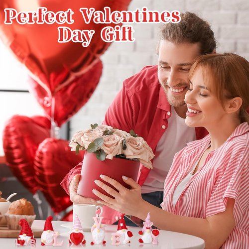 Guiqulai 24Pcs Valentines Gnomes Decorations Adorable Mini Gnome Figurines Gnome Table Decor Valentines Gifts for Him Her
