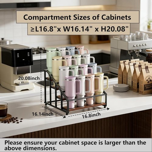 MOJOHAND 4-Tier Stanley Tumbler Organizer - Holds 16 Tumblers & Water Bottles | Versatile Pantry & Kitchen Storage
