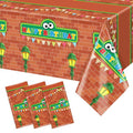 Tewess 3 Pieces Red Brick Wall Street Disposable Tablecloths Cartoon Street Happy Birthday Waterproof 54x108IN Table Covers for Kids Boys Birthday Party Decorations