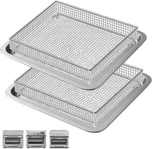 Cuisinart Air Fryer Accessories - 2 Pack Basket Tray Set with 12.2"x11" Stainless Steel Baking Sheet for Perfect BBQ Cooking