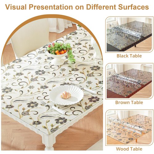 LovePads Floral Table Protector 42 x 84 Inch, 1.5mm Thick Plastic Table Cover, Waterproof Vinyl Tablecloth Rectangular Desk Protector Mat for Kitchen, Dining Room & Coffee Tabletop