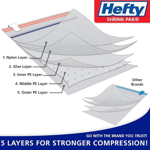 Hefty Shrink-Pak Vacuum Storage Bags - 4 Large Space Saver Bags for Clothes, Pillows & Blankets