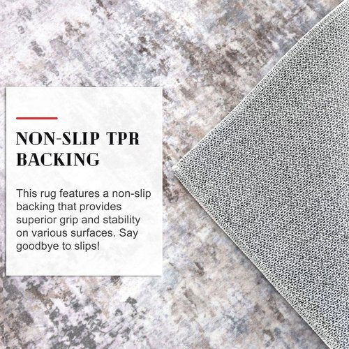 Lansny Small Abstract Area Rug 2x3 Entryway Rug Washable Door Mat Indoor Entrance, Washable Throw Rugs Non-Slip, Soft Beige Grey Kitchen Rugs Thin Print Faux Wool Floor Carpet for Foyer Front Door