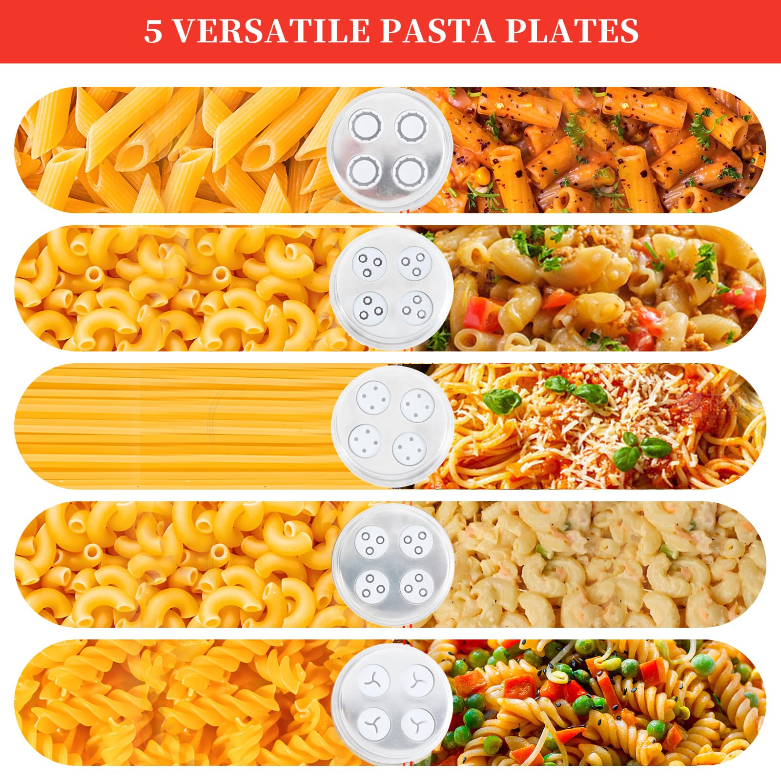 Pasta Attachment for Kitchenaid Stand Mixer, Pasta Press Attachment for Kitchenaid Stand Mixer - Durable Pasta Maker with 5 Upgraded Plastic Plates for Homemade Spaghetti & Macaroni