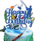 Regine Switzerland Happy Birthday Cake Topper - Blue Glitter Fisherman Design for Kids