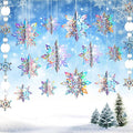 JULMELON 15Pcs Holographic Frozen 3D Hanging Snowflakes - Silver Winter Wonderland Decor
