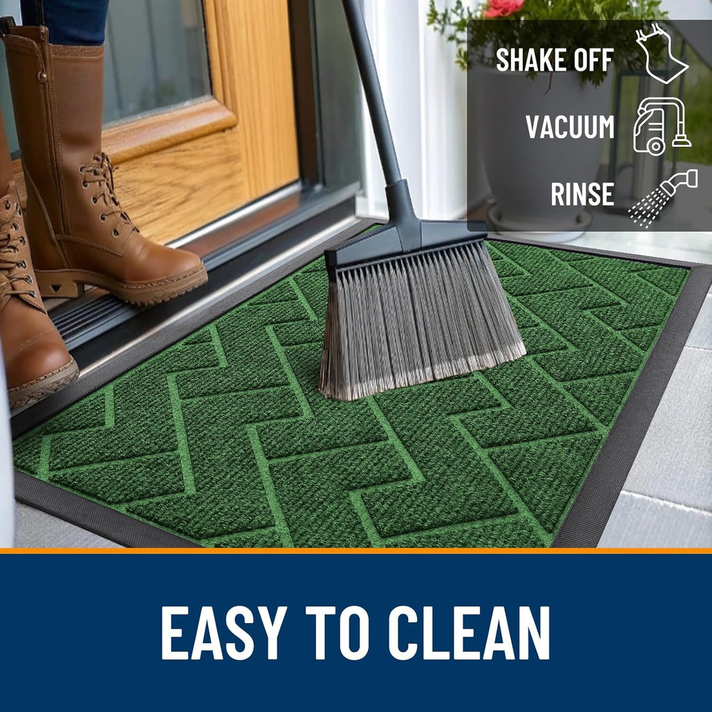 OLANLY Indoor Outdoor Front Door Mat - Waterproof All-Weather Herringbone Design | Easy Clean, 71x47 Inches, Green