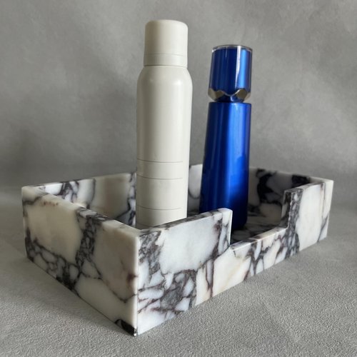 SAIDKOCC Natural Travertine Napkin Holder 9.8"x5.7"x2.4", Rectangle Guest Towel Dispenser for Bathroom Kitchen (Calacatta Purple)