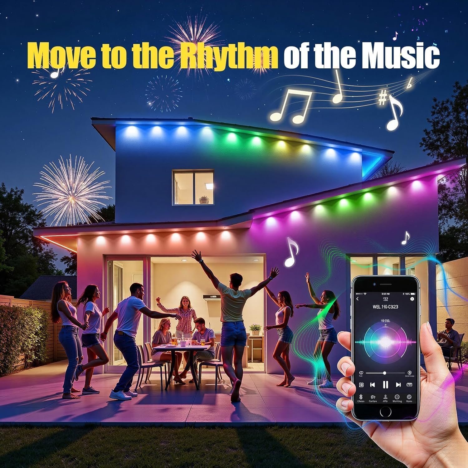 Sxlofty 300FT Permanent Outdoor Lights for House,RGB+IC Smart Outdoor Decor,Scene Modes, App/Remote Control,IP67 Waterproof, for Christmas,Holiday, Daily & Pool Party Decor, House Roof Lighting
