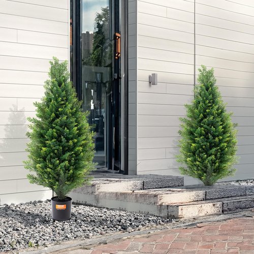 VEVOR Artificial Topiary Cedar Tree, 36 inch Tall (2 Pieces), with Extra Leaves & Pot Faux Evergreen Fake Pine Cypress Trees Plant, UV Rated Artificial Greenery Set for Home Decor Indoor/Outdoor