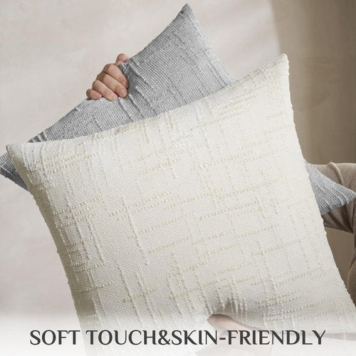 Softalker Spring 18x18 Inch Chenille Throw Pillow Covers - Cream White Set of 2, Accent Farmhouse Decorative Textured Neutral Boho Pillow Cases Easter for Couch Sofa Bed Living Room, Home Decor