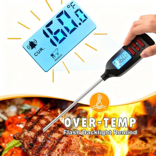 Antonki Digital Meat Thermometer - Instant Read Food Thermometer with Long Probe | Backlit Display, Battery Included
