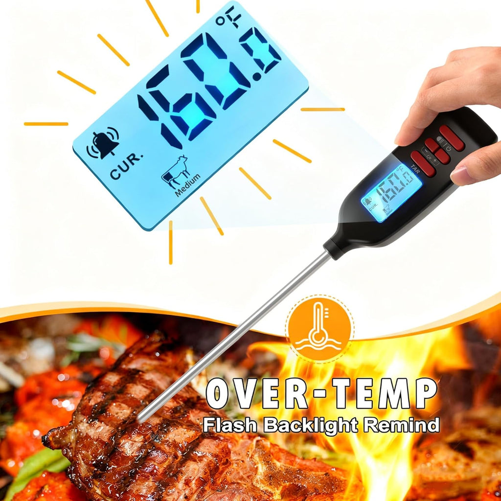 Antonki Digital Meat Thermometer - Smart Instant Read with Long Probe for Cooking & BBQ | Backlit Display