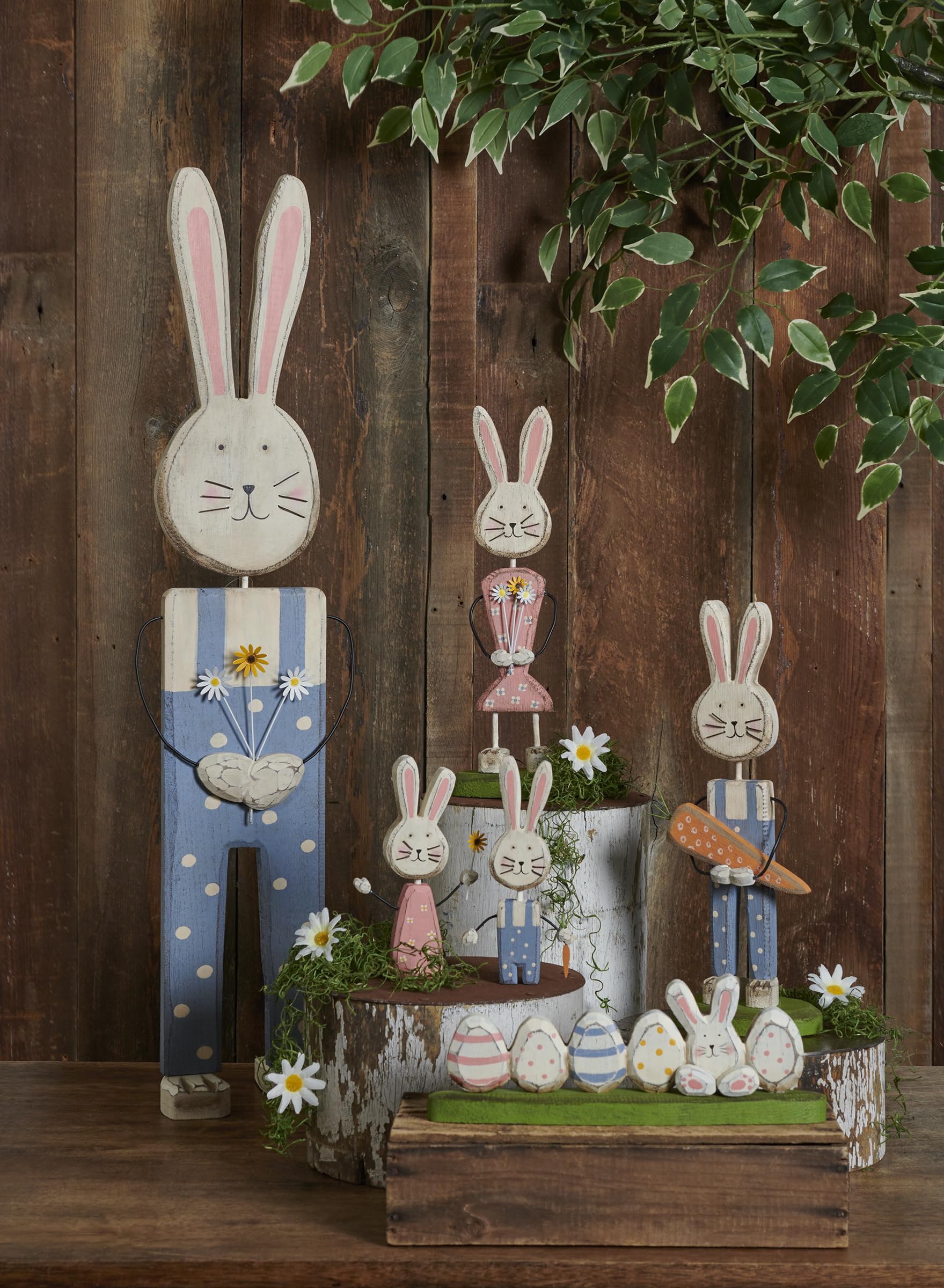 Primitives by Kathy Handmade Easter & Spring Collection Bunny & Eggs Wood Sitter and Green Grass Base