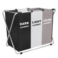 150L Laundry Cloth Hamper Sorter Basket Bin Foldable 3 Sections with stainless steel Frame Washing Storage Dirty Clothes Bag for Bathroom Bedroom Home Storage Basket (Black+Gray+Coffee)