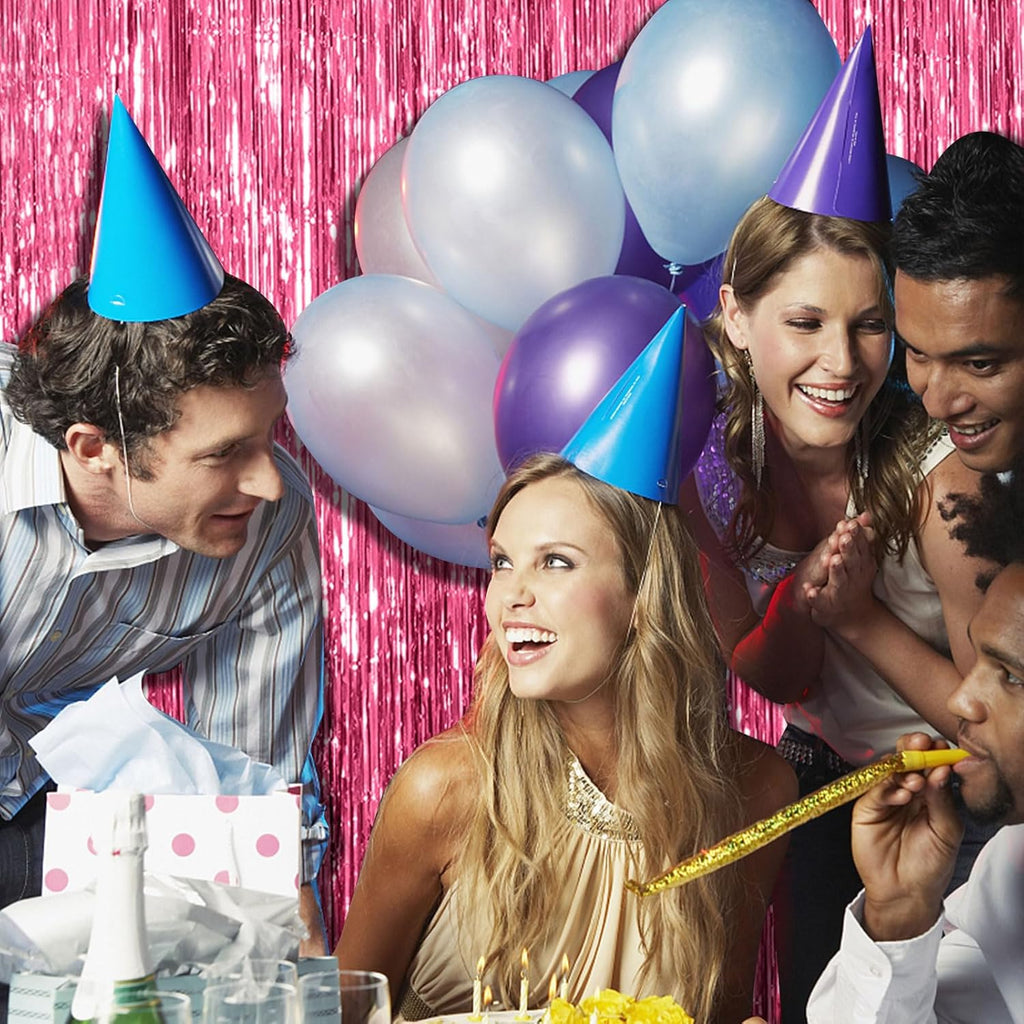 Skiennix Pink Tinsel Curtain Backdrop - 2 Pack Foil Fringe Decorations for Parties & Photo Booths