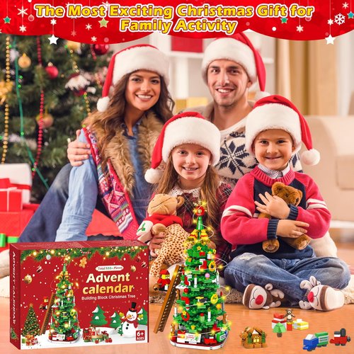 Advent Calendar 2025 Christmas Tree Building Blocks for Adult Kids,24 Day Countdown Calendar Transform Xmas Tree Building Toys with LED Light,888+ Pieces,Christmas Gift for Teen Girls Boys