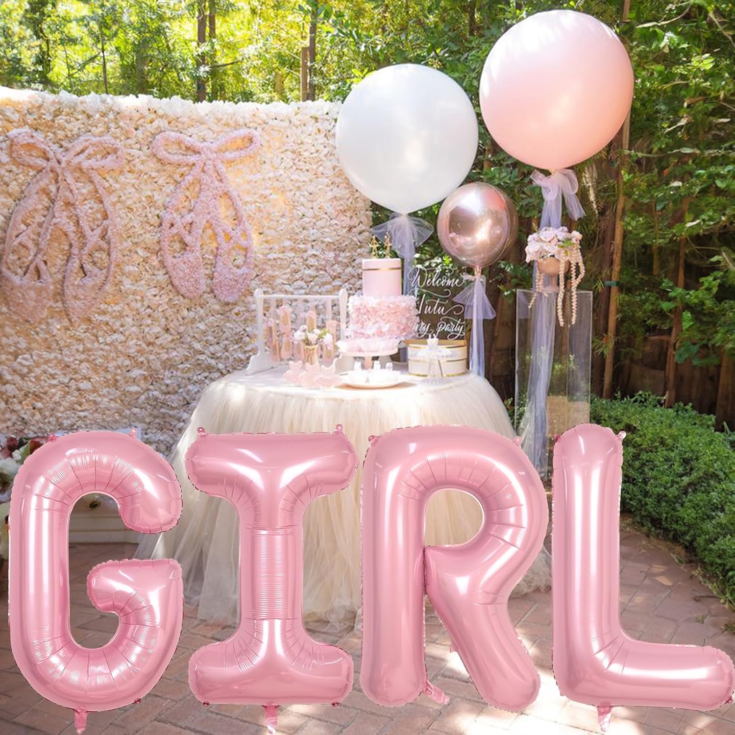 Skiennix 40-Inch Pastel Pink GIRL Balloons - Large Pearl Mylar Banner for Birthday & Baby Shower Decor