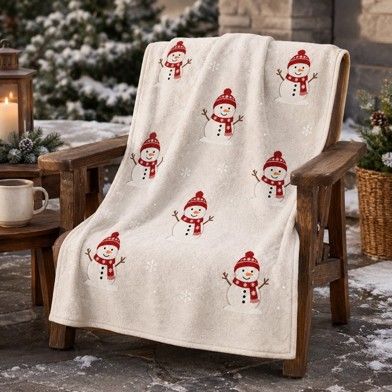 Christmas Snowman and Snowflake Flannel Throw Blanket - 39x28in, Seasonal Decor