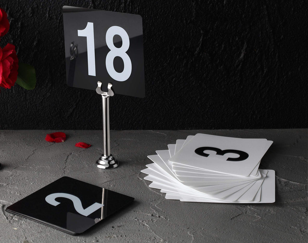 New Star Foodservice 23053 Plastic Table Number Cards 1-100 Double Sided, 4" x 4" Inch, White with Bold Black Numbers