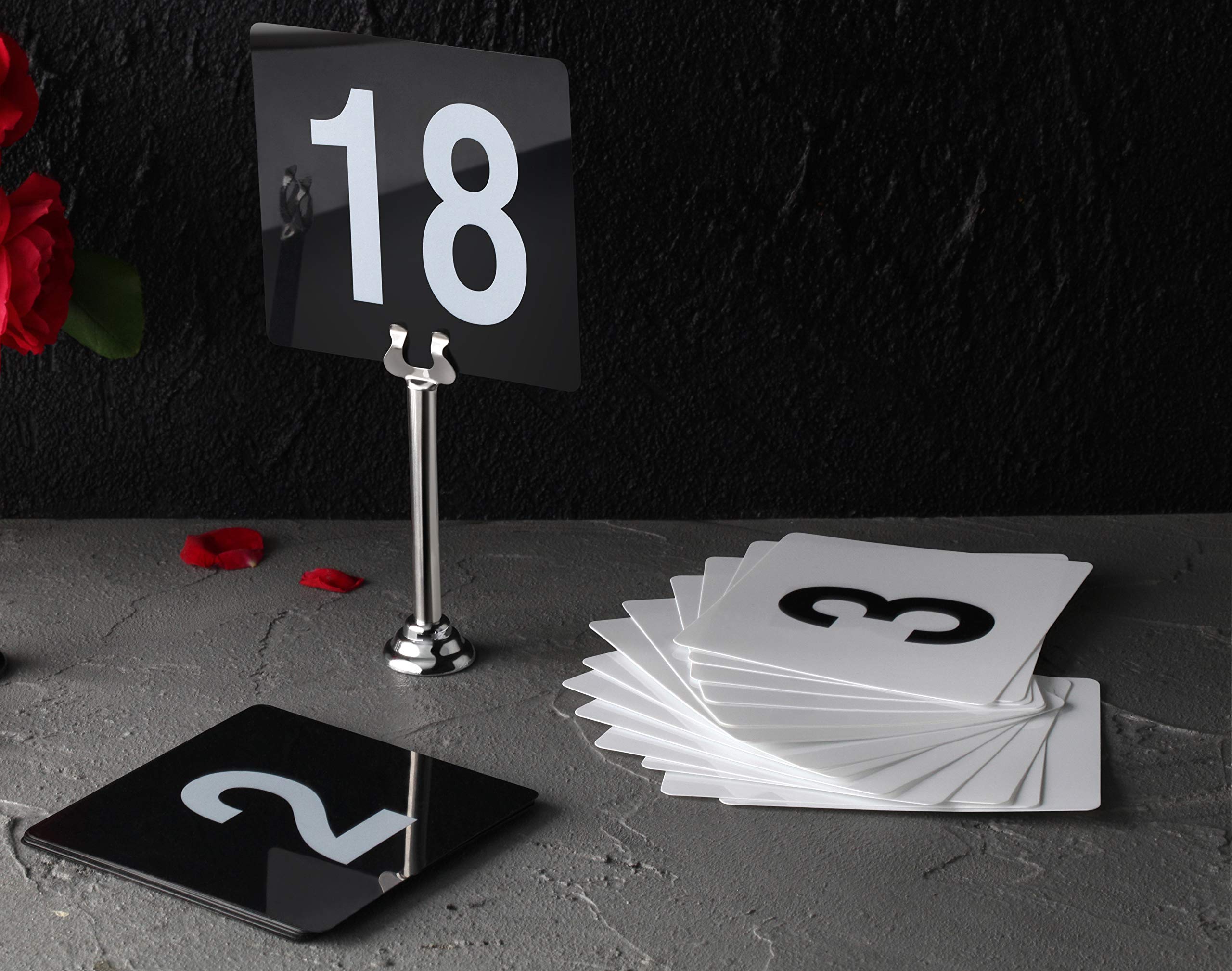New Star Foodservice 23053 Plastic Table Number Cards 1-100 Double Sided, 4" x 4" Inch, White with Bold Black Numbers