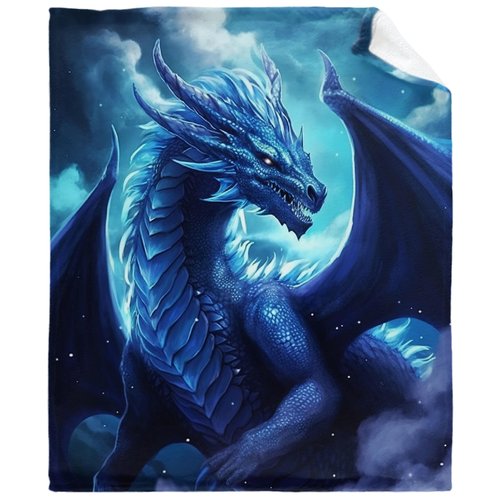 Blue Dragon Throw Blanket for Kids Dragons Lovers Boys Girls Under 15 Adults Woman Men - Flannel Fuzzy Soft Dragon Print Merchandise Lap Blanket Sheets Gifts - 50"X40" Decor for Living Room Sofa Couch