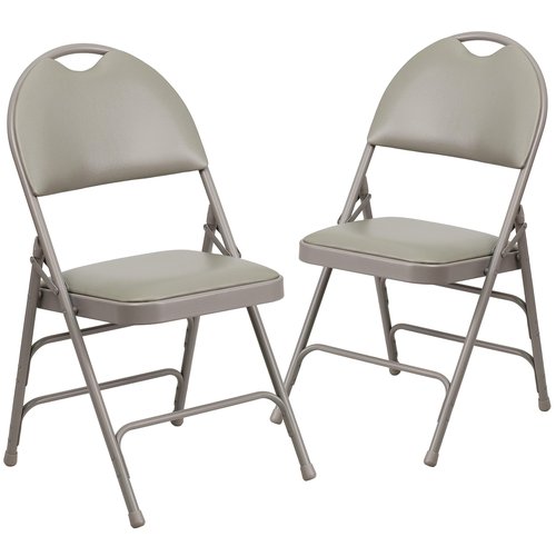 Flash Furniture 2 Pack HERCULES Series Ultra-Premium Triple Braced Gray Vinyl Metal Folding Chair with Easy-Carry Handle