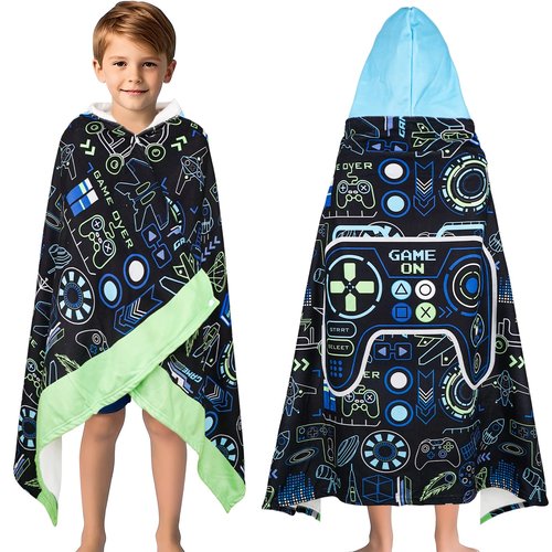 shuownshg Hooded Towels for Kids Game 60" x 35" Toddler Bath Beach Towel Poncho with Hood Super Soft and Absorbent 100% Microfiber for Boys Ages 5-12