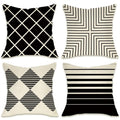 Fahrendom Modern Geometric Decorative Throw Pillow Covers 18 x 18 Set of 4, Black White Striped Porch Patio Outdoor Pillowcase, Abstract Minimalist Farmhouse Sofa Couch Cushion Case Home Decor