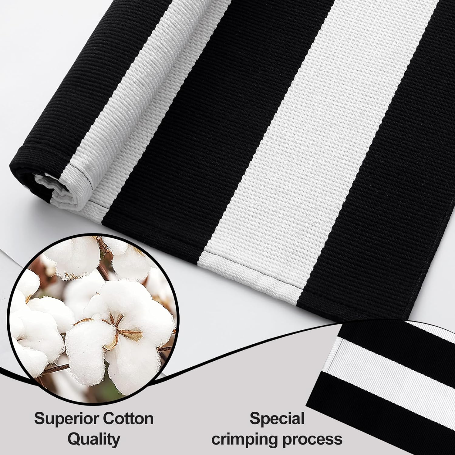 OLANLY Black And White Striped Rug - Washable Cotton Doormat 3' x 5' For Indoor/Outdoor Use