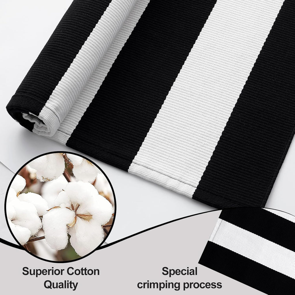 OLANLY Striped Rug - Washable Black and White Cotton Doormat | 2'4" x 3'7" for Indoor/Outdoor Use