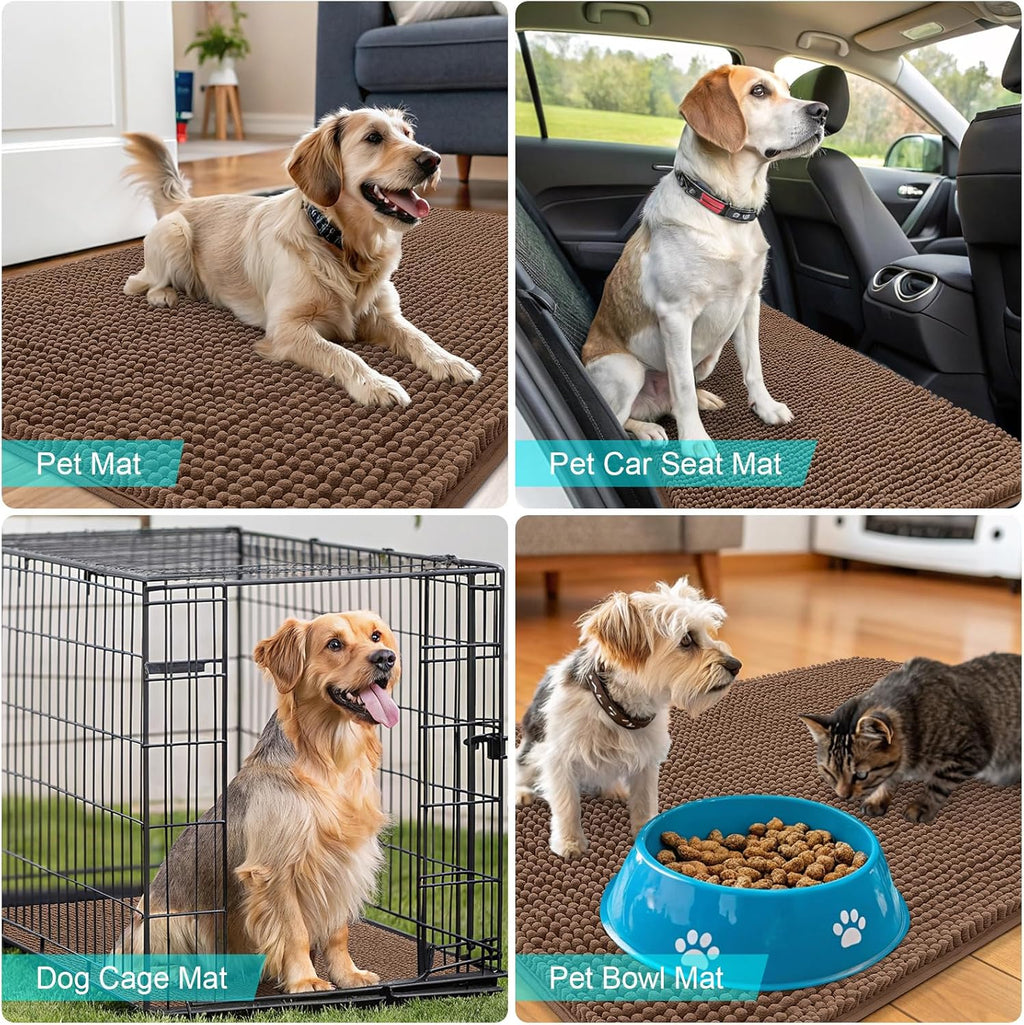 OLANLY Dog Door Mat - Absorbent Non-Slip Washable Chenille Mat for Muddy Paws | 35x24 Mocha